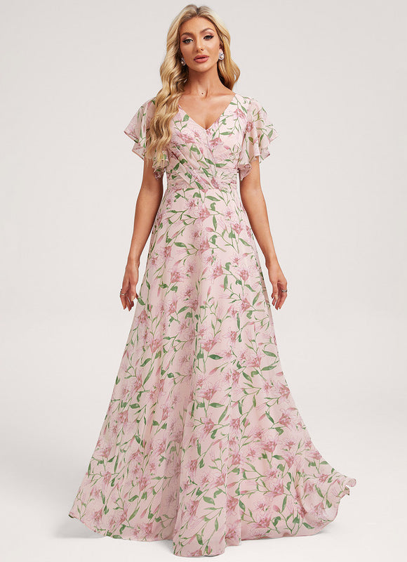 Robe Demoiselle D'Honneur À Volants Rose Pâle - gallery 2