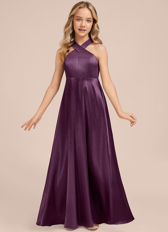 Robe Demoiselle D'Honneur Violet Satiné