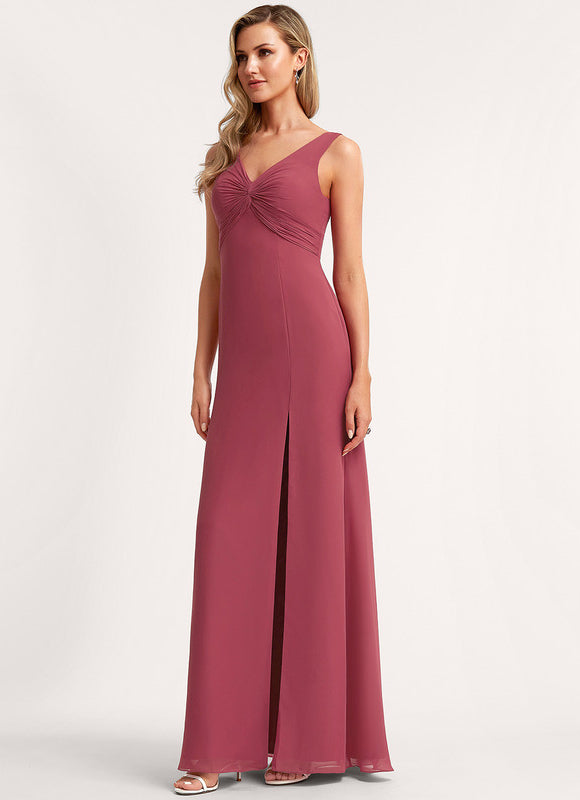 Robe Demoiselle D'Honneur Mousseline Beige - gallery 2