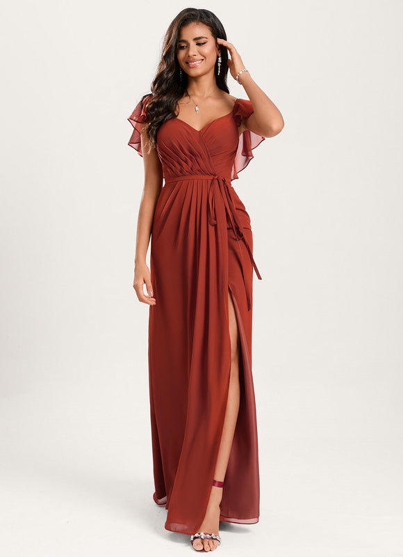 Robe Demoiselle D'Honneur À Volants Rose Pâle - gallery 3