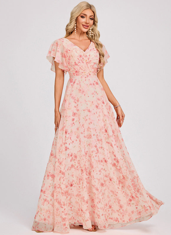 Robe Demoiselle D'Honneur À Volants Rose Pâle - gallery 2