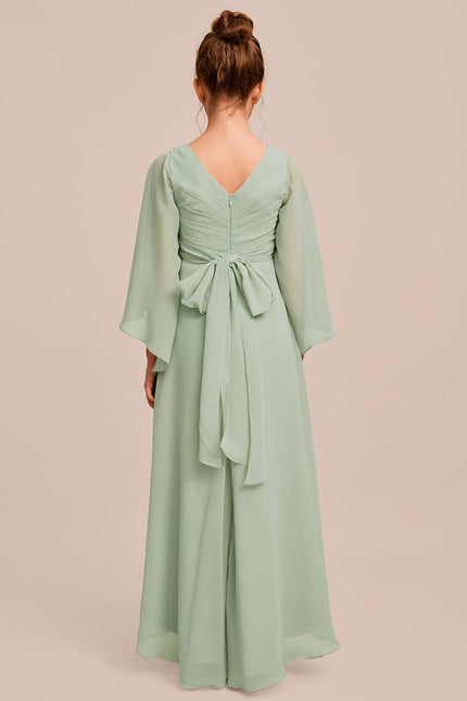 Robe Demoiselle D'Honneur Ailée Vert Pastel - gallery 6
