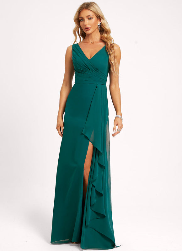 Robe Demoiselle D'Honneur À Volants Rose Pâle - gallery 3