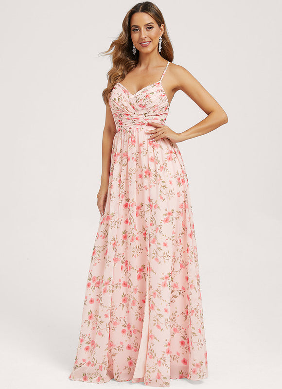 Robe Demoiselle D'Honneur Mousseline Beige - gallery 1