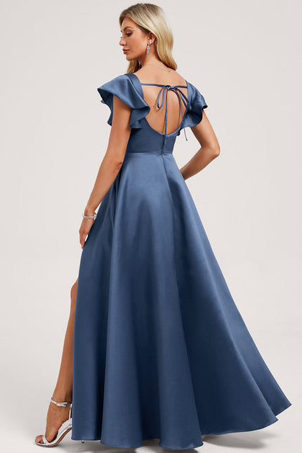 Robe Demoiselle D'Honneur Satinée Vert Deau - gallery 4