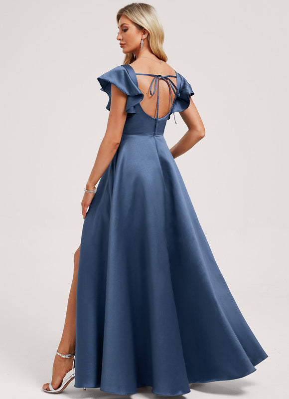 Robe Demoiselle D'Honneur Satinée Vert Deau - gallery 4