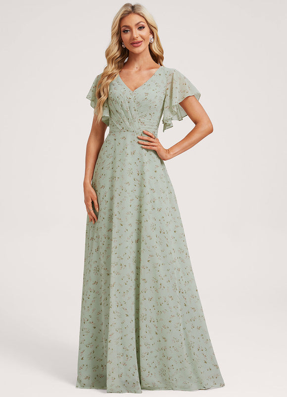 Robe Demoiselle D'Honneur À Volants Rose Pâle - gallery 1