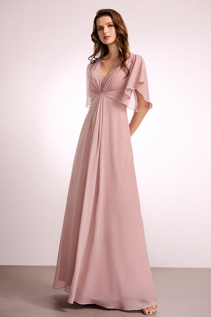 Robe Demoiselle D'Honneur Mousseline Beige - gallery 1