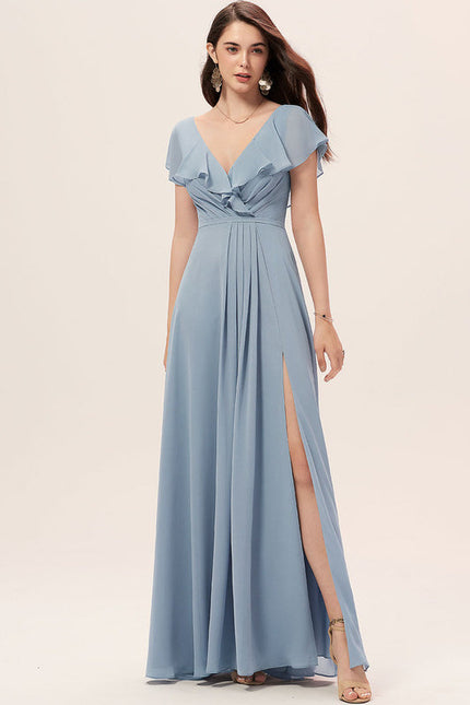 Robe Demoiselle D'Honneur Mousseline Beige - gallery 3