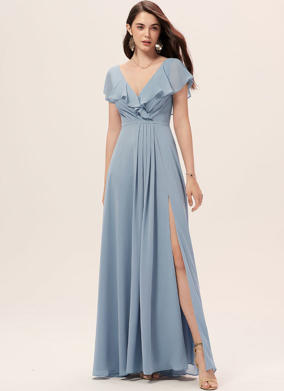 Robe Demoiselle D'Honneur Mousseline Beige - gallery 3