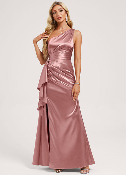 Robe Demoiselle D'Honneur Satinée Asymétrique Bleue