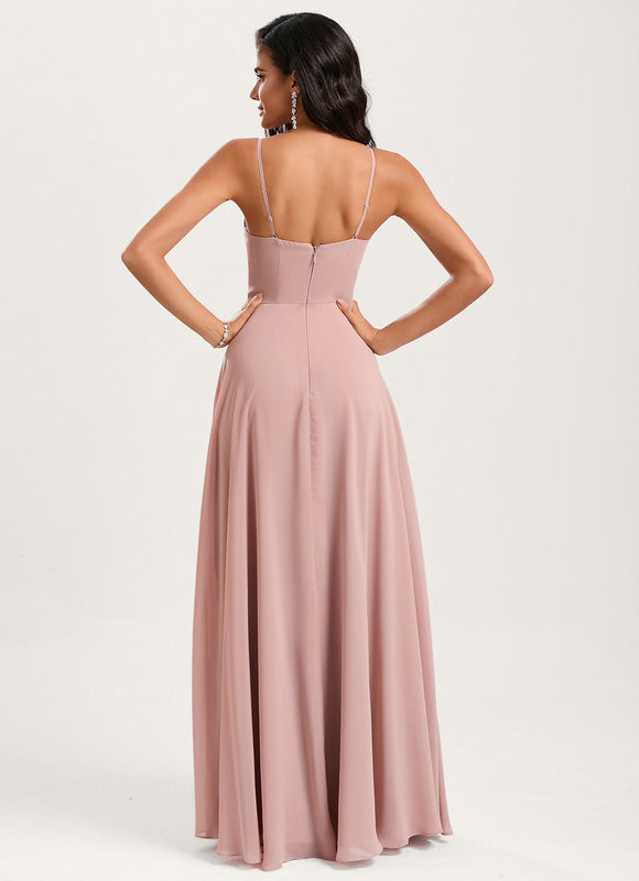 Robe Demoiselle D'Honneur À Volants Rose Pâle - gallery 4