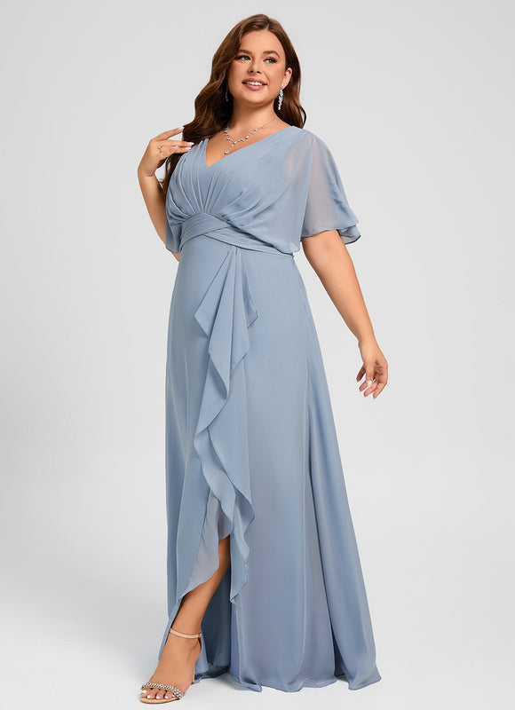 Robe Demoiselle D'Honneur À Volants Rose Pâle - gallery 8