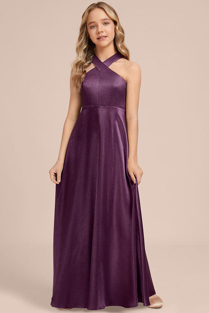 Robe Demoiselle D'Honneur Violet Satiné - gallery 5