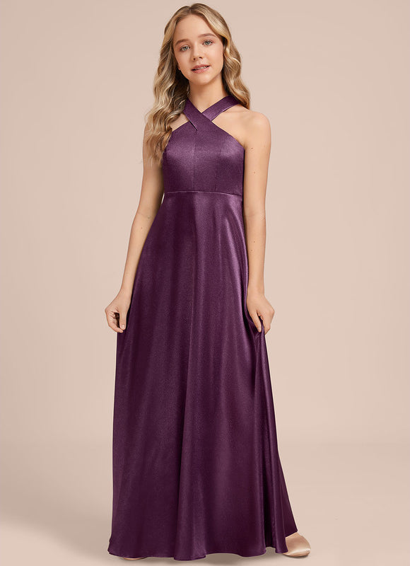 Robe Demoiselle D'Honneur Violet Satiné - gallery 5