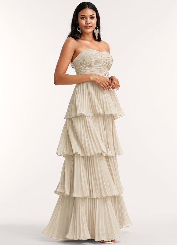 Robe Longue Beige Demoiselle D'Honneur - gallery 2