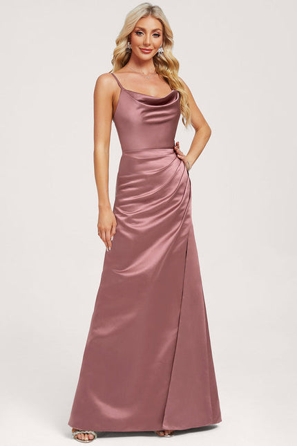 Robe Demoiselle D'Honneur Satin Rose Drapée - gallery 1