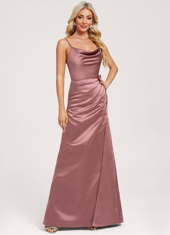 Robe Demoiselle D'Honneur Satin Rose Drapée - gallery 1