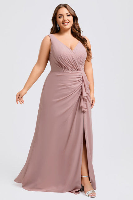 Robe Demoiselle D'Honneur Mousseline Beige - gallery 8