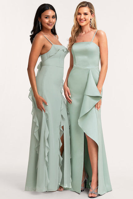 Robe Demoiselle D'Honneur Satinée Vert Deau - gallery 5