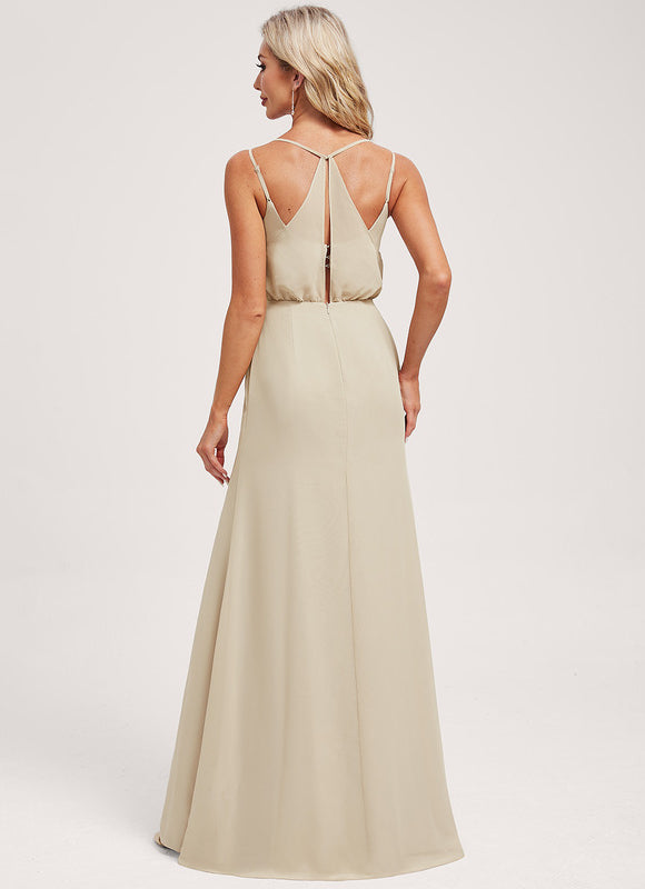 Robe Demoiselle D'Honneur Mousseline Beige - gallery 5