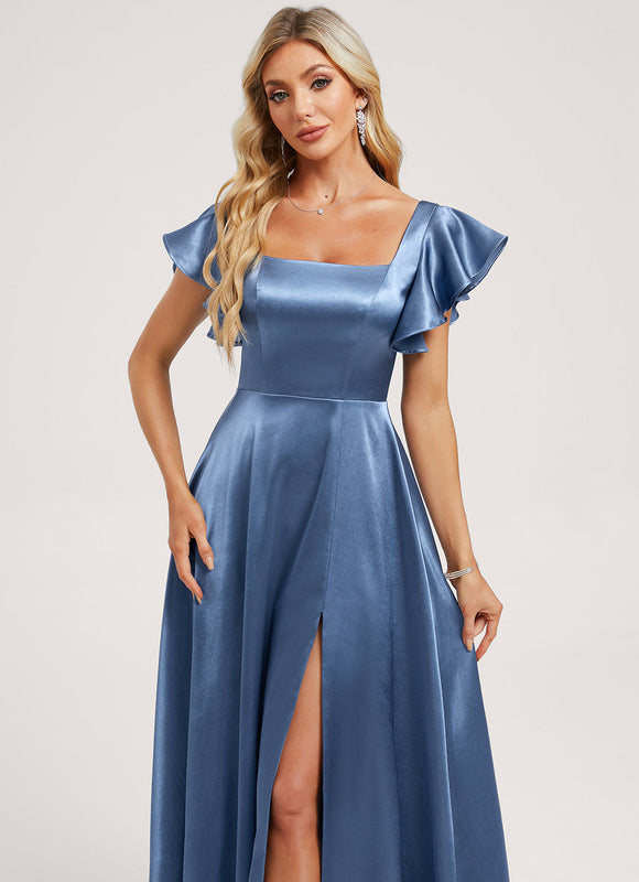 Robe Demoiselle D'Honneur Satin Fluide À Volants - gallery 3