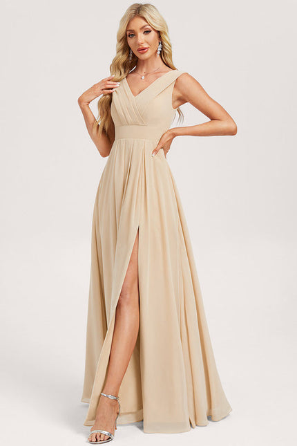 Robe Demoiselle D'Honneur Mousseline Beige - gallery 1