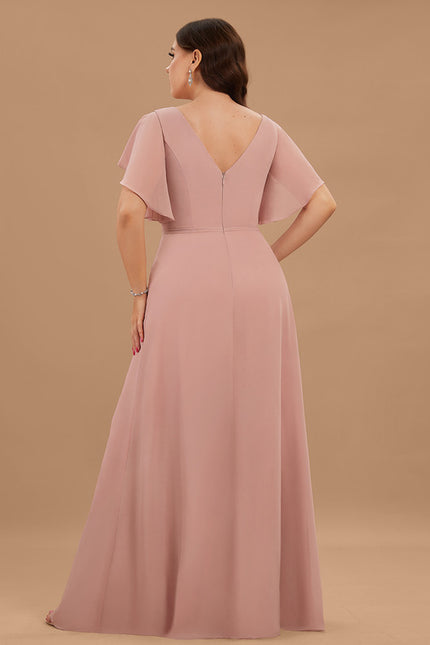 Robe Demoiselle D'Honneur À Volants Rose Pâle - gallery 7