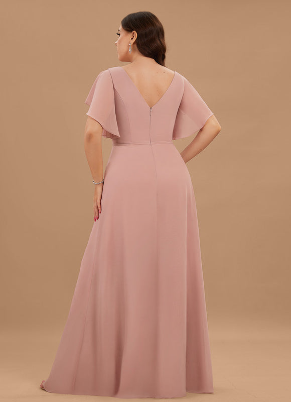 Robe Demoiselle D'Honneur À Volants Rose Pâle - gallery 7