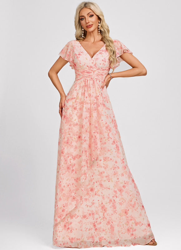 Robe Demoiselle D'Honneur À Volants Rose Pâle - gallery 3