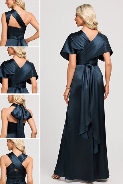 Robe Demoiselle D'Honneur Élégance Marine Satinée - gallery 1