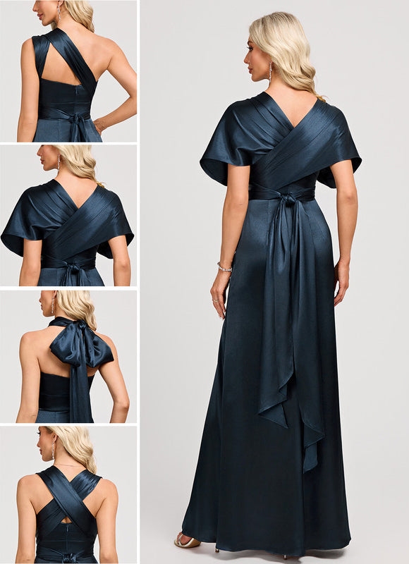 Robe Demoiselle D'Honneur Élégance Marine Satinée - gallery 1