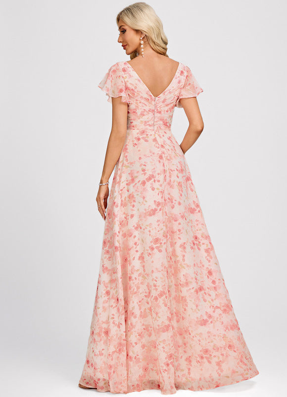 Robe Demoiselle D'Honneur À Volants Rose Pâle - gallery 5