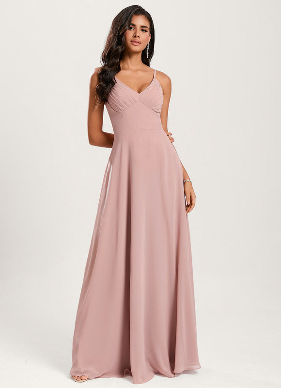 Robe Demoiselle D'Honneur À Volants Rose Pâle