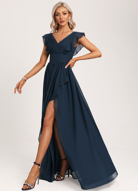 Robe Demoiselle D'Honneur À Volants Rose Pâle - gallery 2