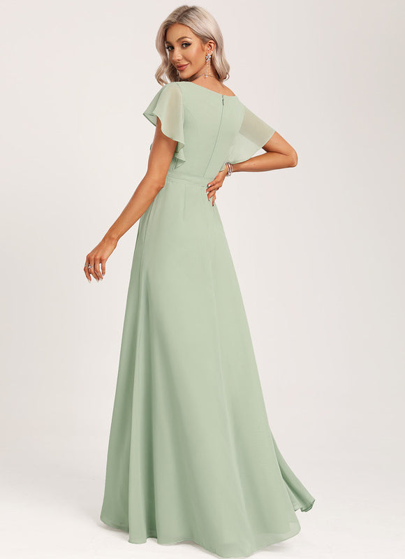 Robe Demoiselle D'Honneur À Volants Rose Pâle - gallery 3