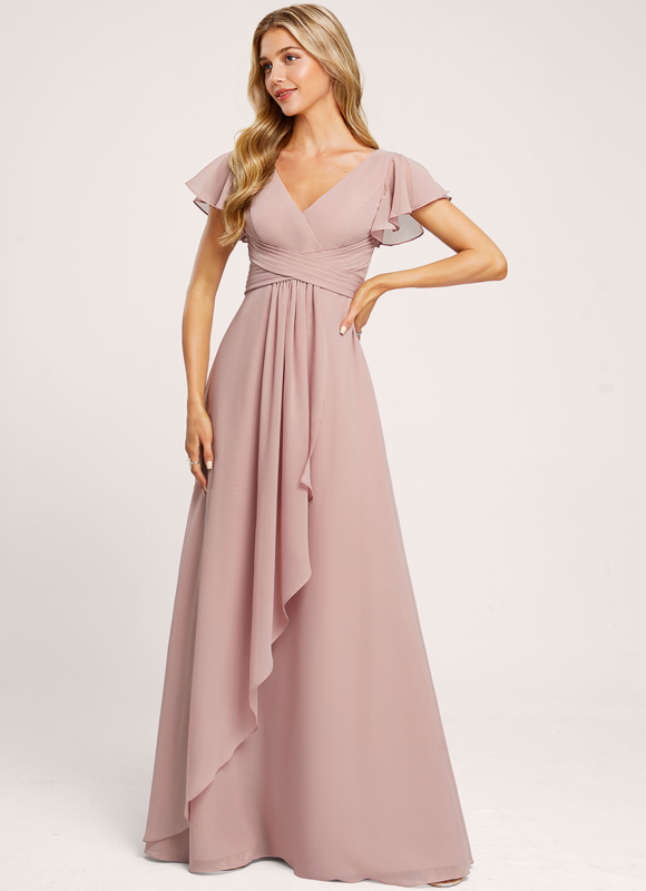 Robe Demoiselle D'Honneur À Volants Rose Pâle - gallery 3