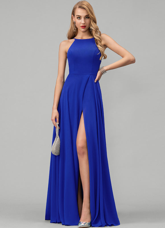 Robe Demoiselle D'Honneur Longue Beige Élégante - gallery 1