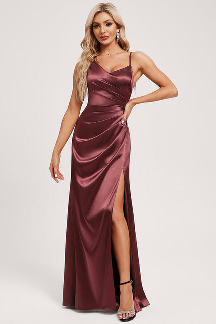 Robe Demoiselle D'Honneur Satinée Bourgogne