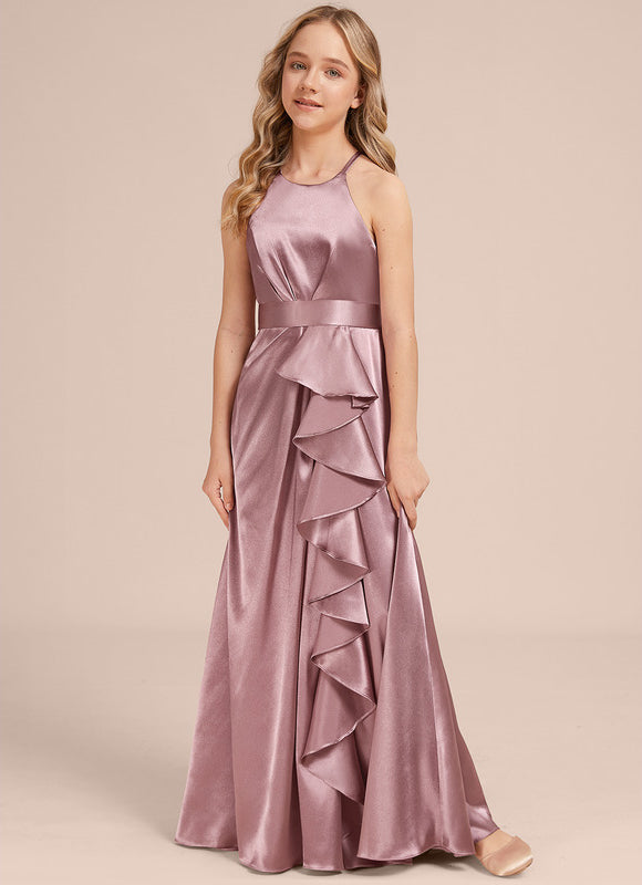 Robe Demoiselle D'Honneur Satin Lilas À Volants