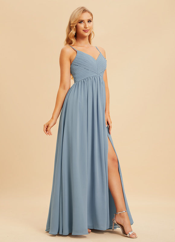 Robe Demoiselle D'Honneur Mousseline Beige - gallery 3