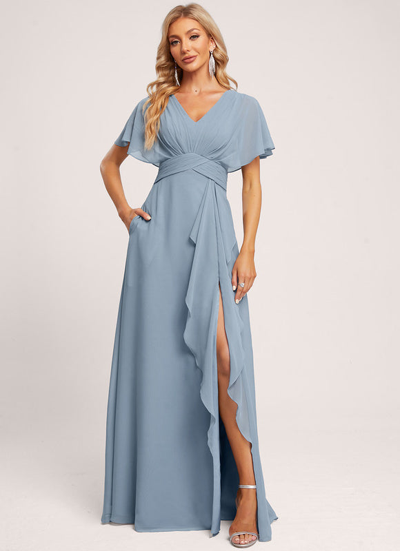 Robe Demoiselle D'Honneur À Volants Rose Pâle - gallery 4