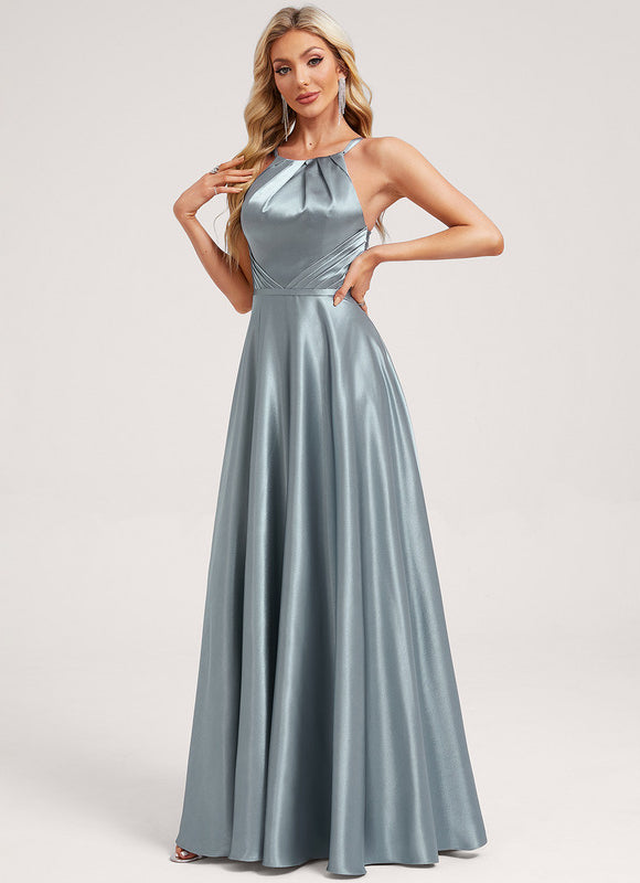 Robe Demoiselle D'Honneur Satin Bleu Nuit