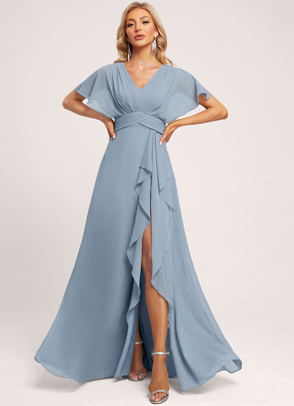 Robe Demoiselle D'Honneur À Volants Rose Pâle - gallery 5