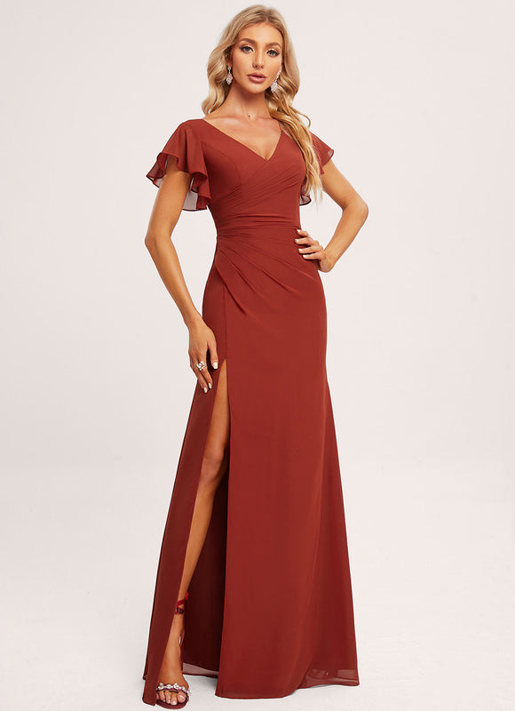 Robe Demoiselle D'Honneur À Volants Rose Pâle
