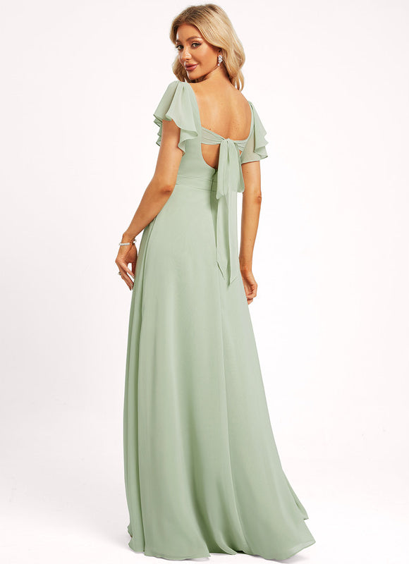 Robe Demoiselle D'Honneur À Volants Rose Pâle - gallery 4