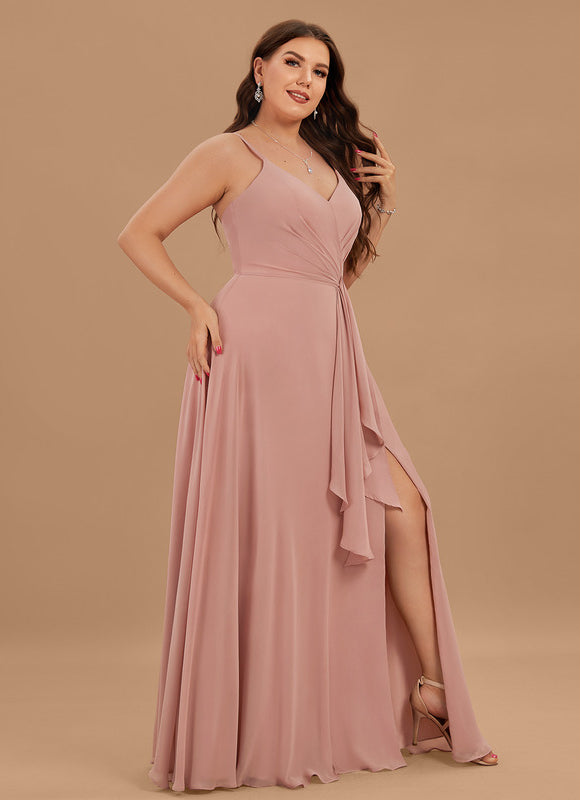 Robe Demoiselle D'Honneur À Volants Rose Pâle - gallery 4