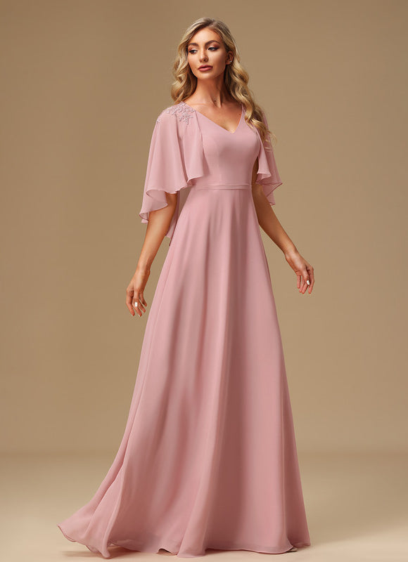 Robe Demoiselle D'Honneur Fluide Rose Pâle - gallery 4