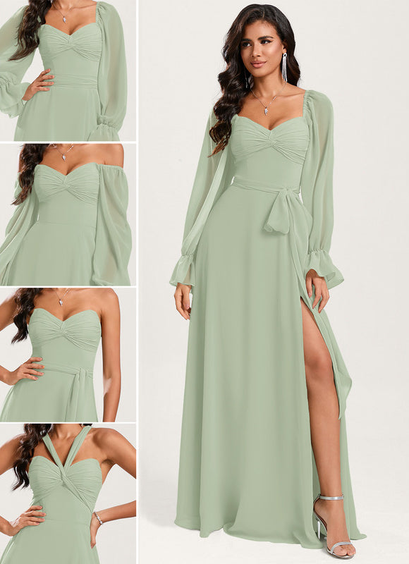 Robe Demoiselle D'Honneur Fluide Vert Doux