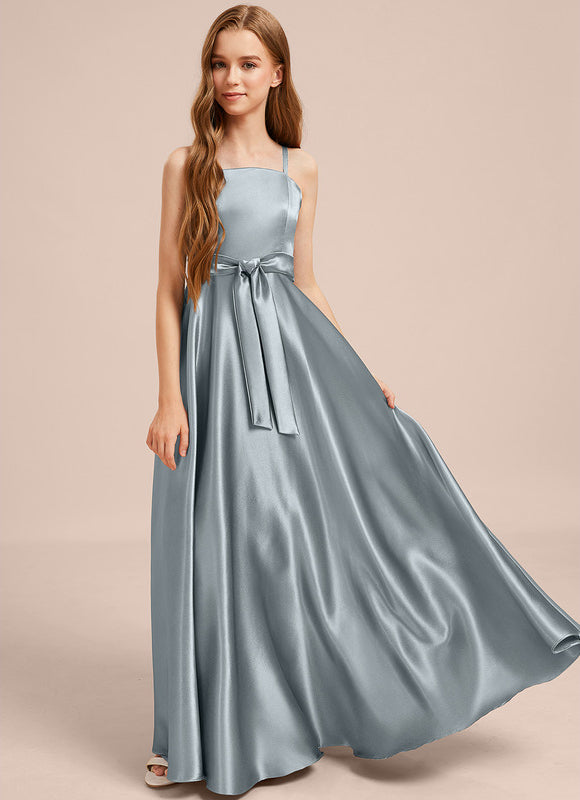 Robe Demoiselle D'Honneur Satinée Bleu Ciel - gallery 4